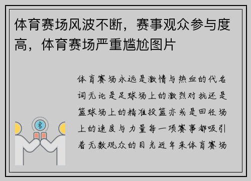体育赛场风波不断，赛事观众参与度高，体育赛场严重尴尬图片